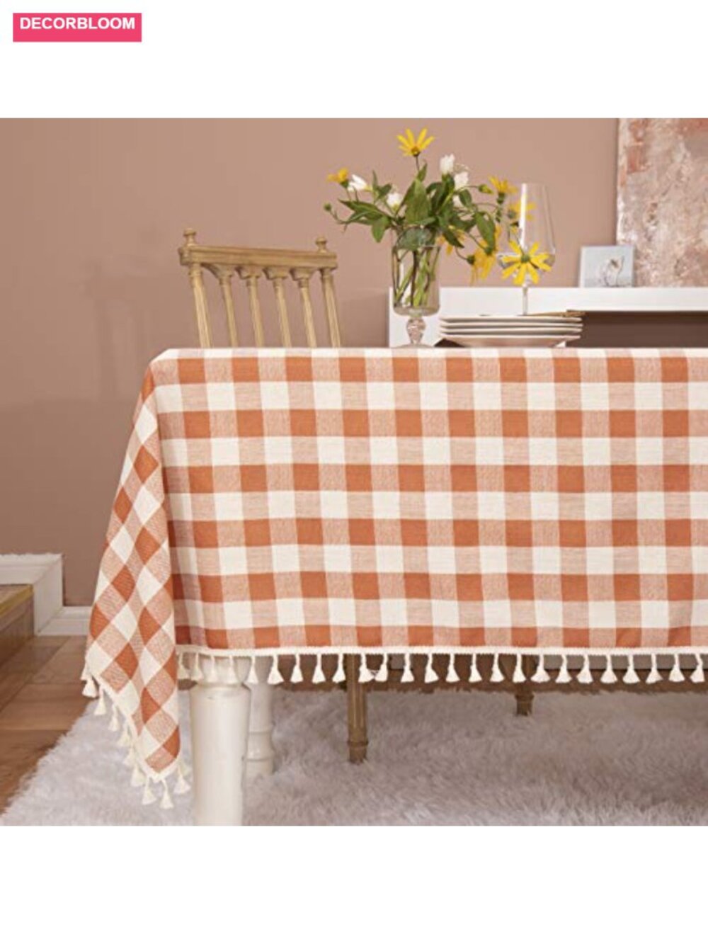 Buffalo Check Tablecloth Square 55x55 Cotton Blend Tassel Farmhouse Dining